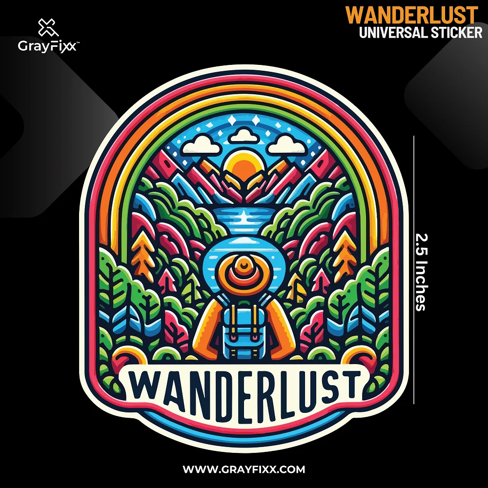 Wanderlust Universal Sticker | Made In Premium Gloss Vinyl With FPF(Fade Protection Film), Water Proof, Precut Sticker, Pack Of 1